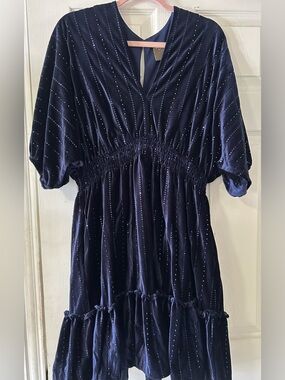 Taylor smocked waist ruffle hem velvet dress